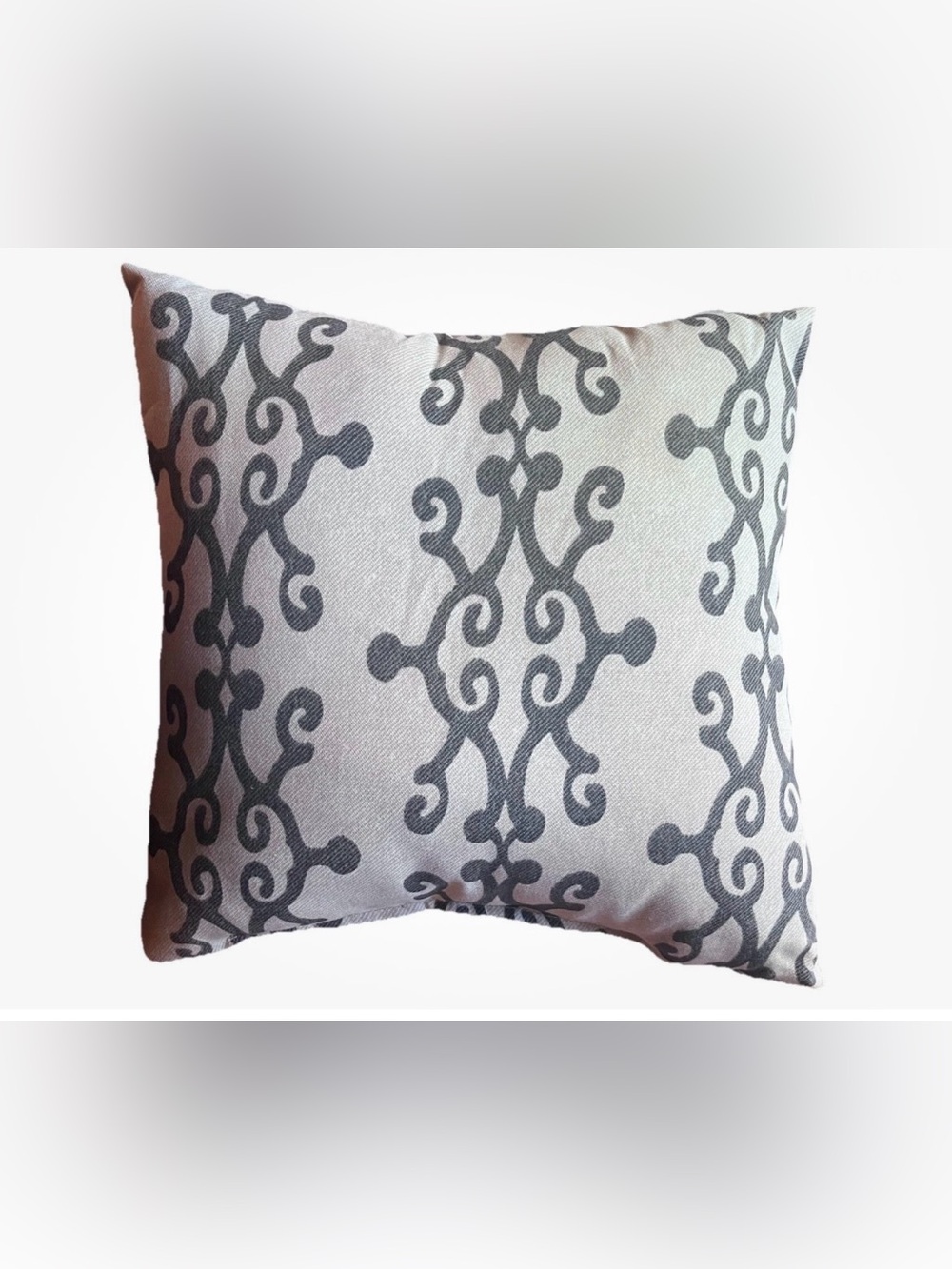 Decorative Throw Pillow 15x15 Charcoal Scroll Cream Accent Cushion